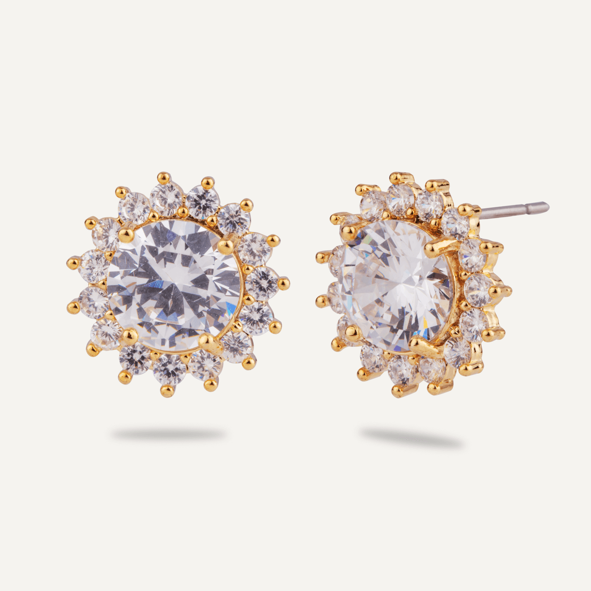 Elizabeth Flare Cubic Zirconia Stud Earrings In Gold - D&X Retail