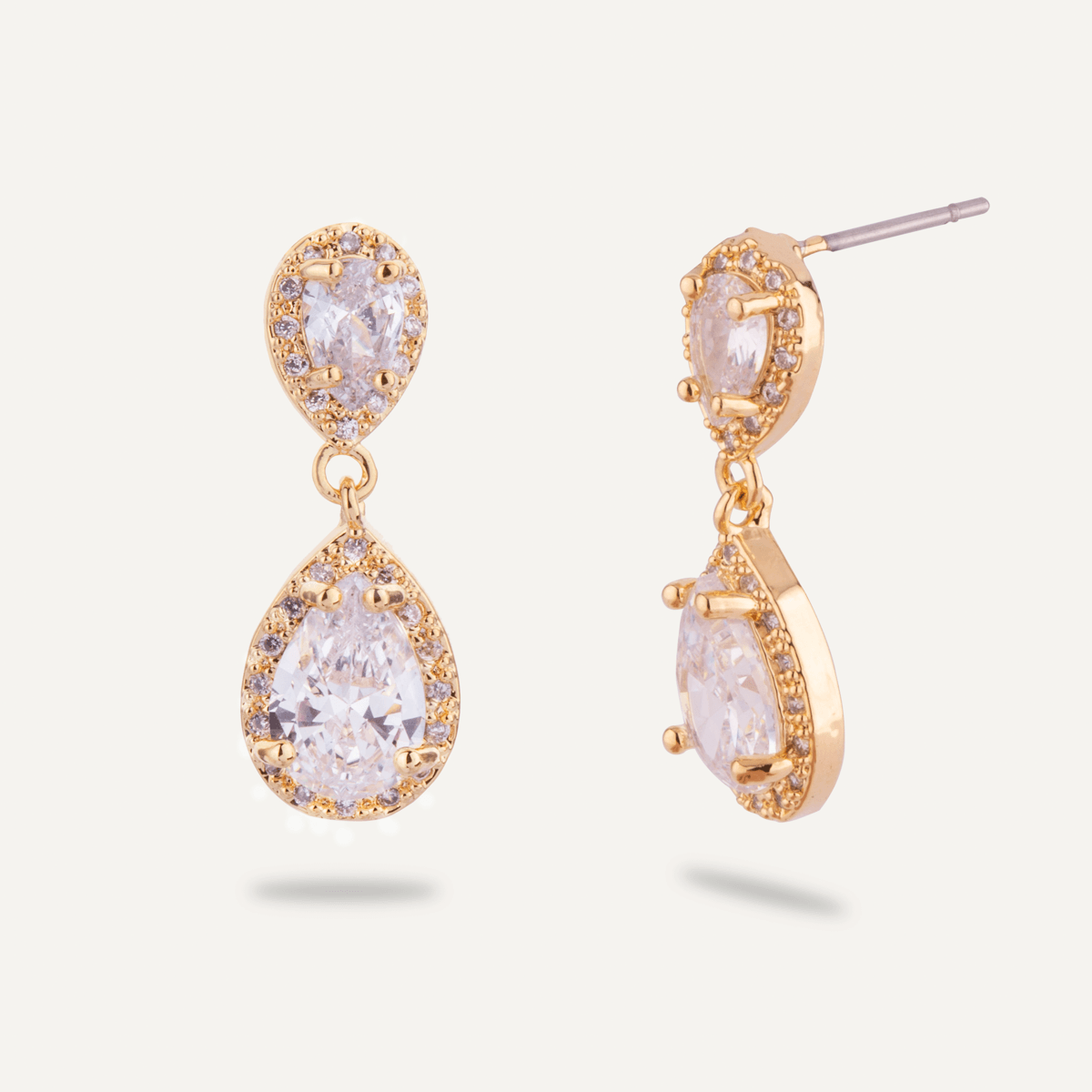 Elizabeth Cubic Zirconia Post Earrings In Gold - D&X Retail