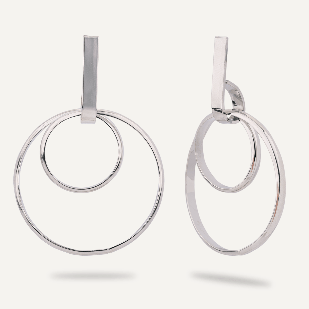 Geo Silver Layered Ring Post Earrings - D&X Retail