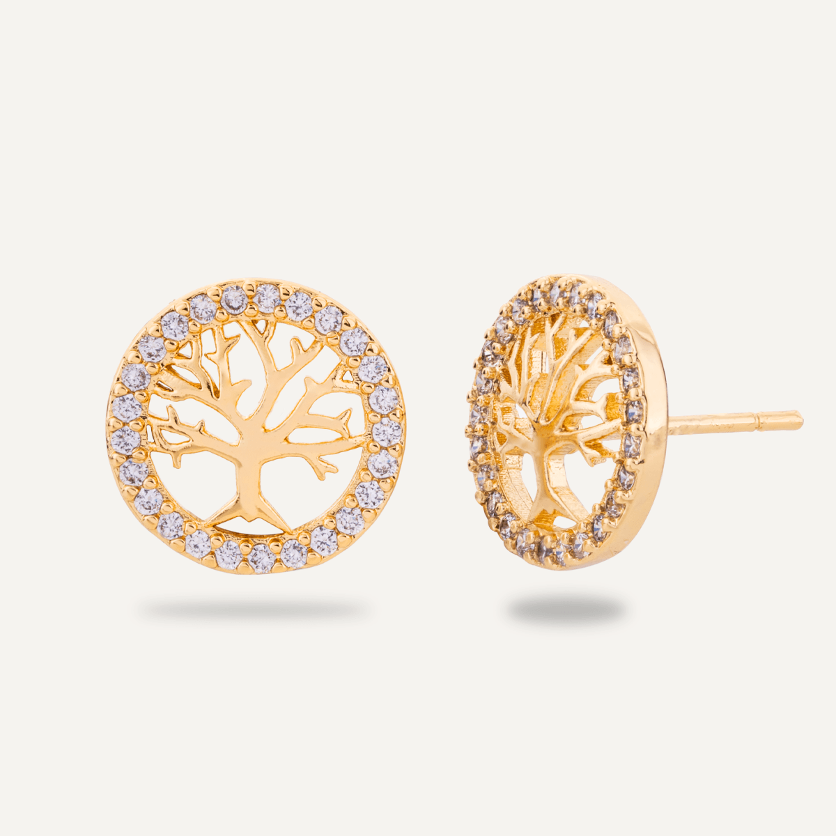 Keira Gold Cubic Zirconia Tree of Life Stud Earrings - D&X Retail