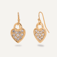 Sweetheart Crystal Padlock Heart Drop Earrings in Gold - D&X Retail