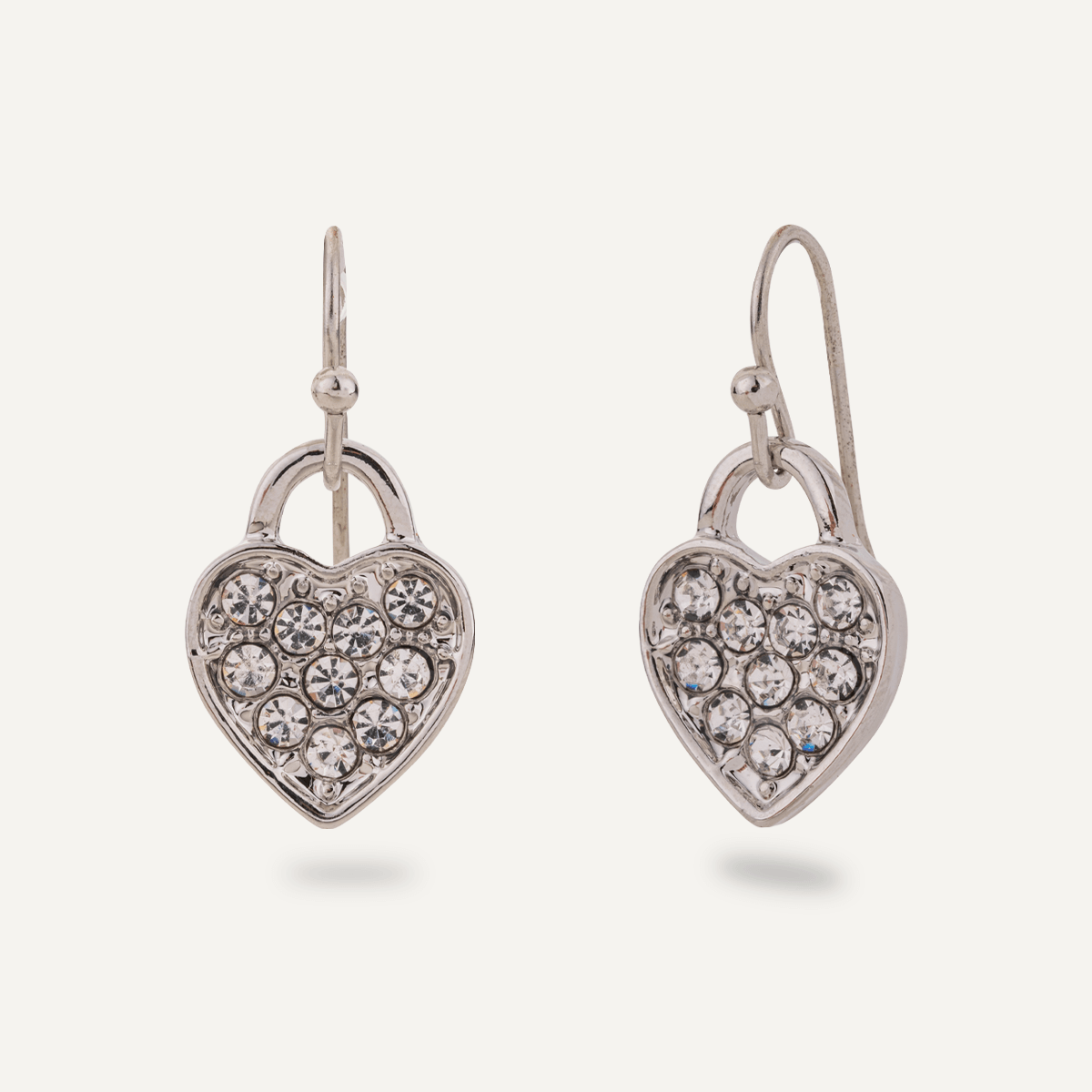 Sweetheart Crystal Padlock Heart Drop Earrings in Silver - D&X Retail