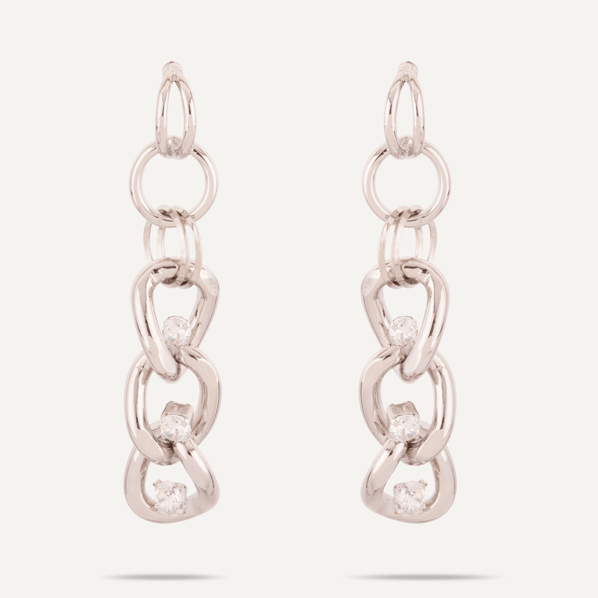 Alesha Cubic Zirconia Geometric Chain-Link Earrings in White Gold - D&X Retail