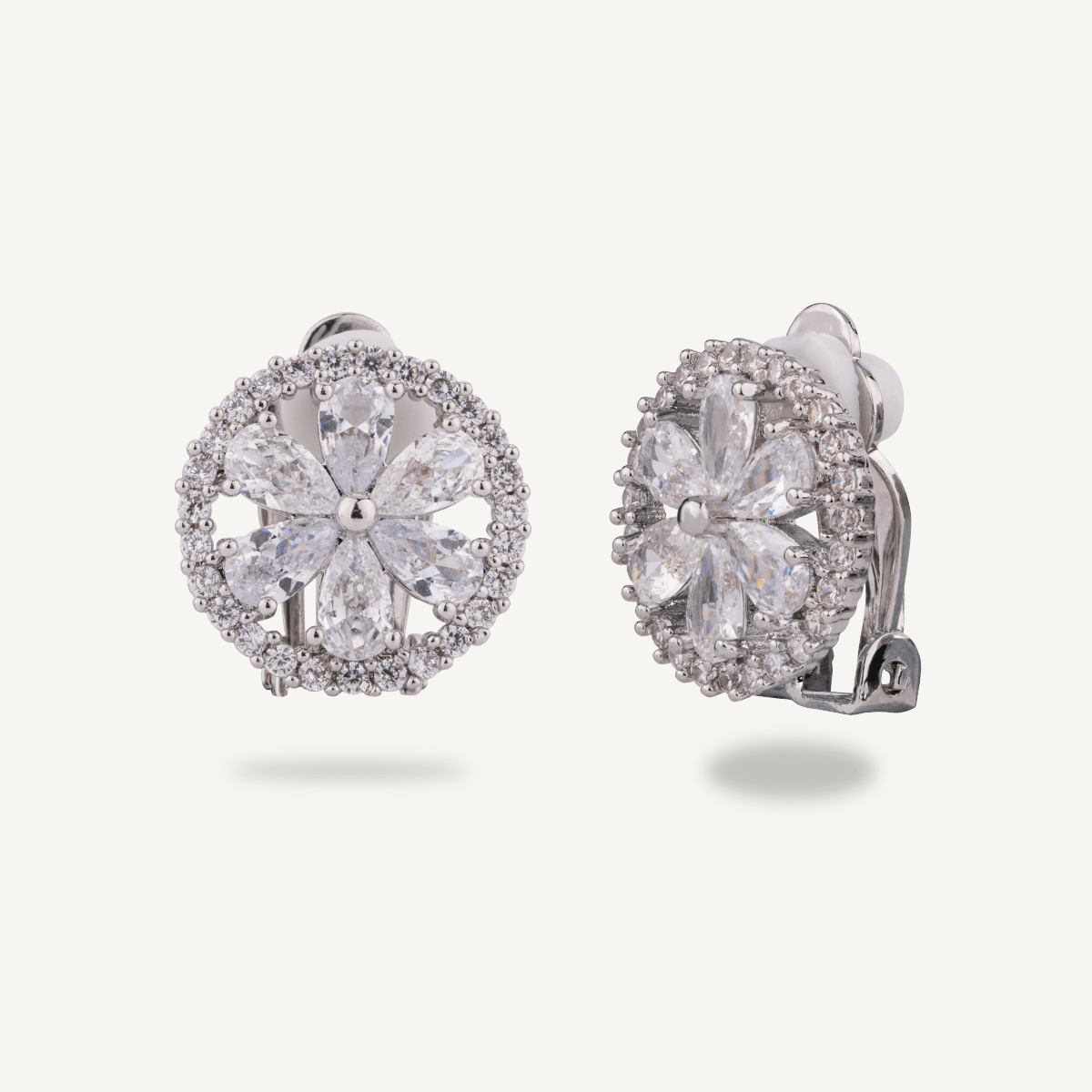 Elizabeth Silver Cubic Zirconia Clip Earrings - D&X Retail