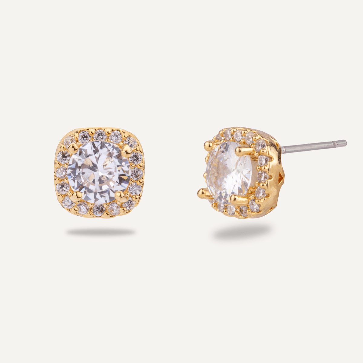 Kylie Cubic Zirconia Square Cluster Stud Earrings In Gold - D&X Retail