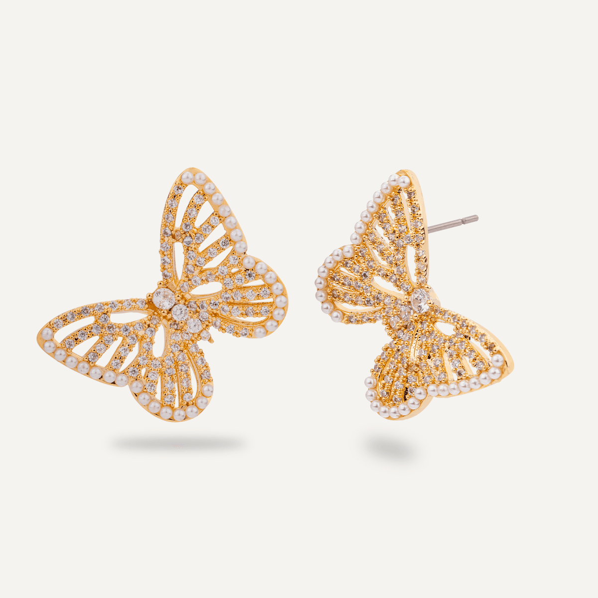 Eternal Gold Butterfly Cubic Zirconia & Faux Pearl Stud Earrings - D&X Retail