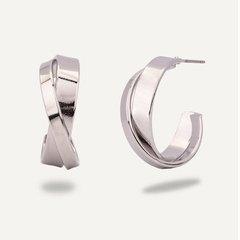 Alesha Silver Contemporary Crossed Hoop Earrings - D&X Retail