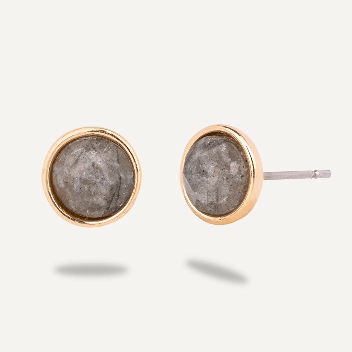 Natural Labradorite Stone Gold Studs - D&X Retail