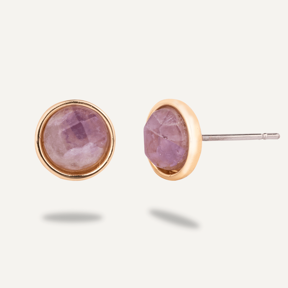 Natural Amethyst Stone Gold Studs - D&X Retail