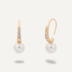 Classic Pearl & Cubic Zirconia Gold Drop Earrings - D&X Retail