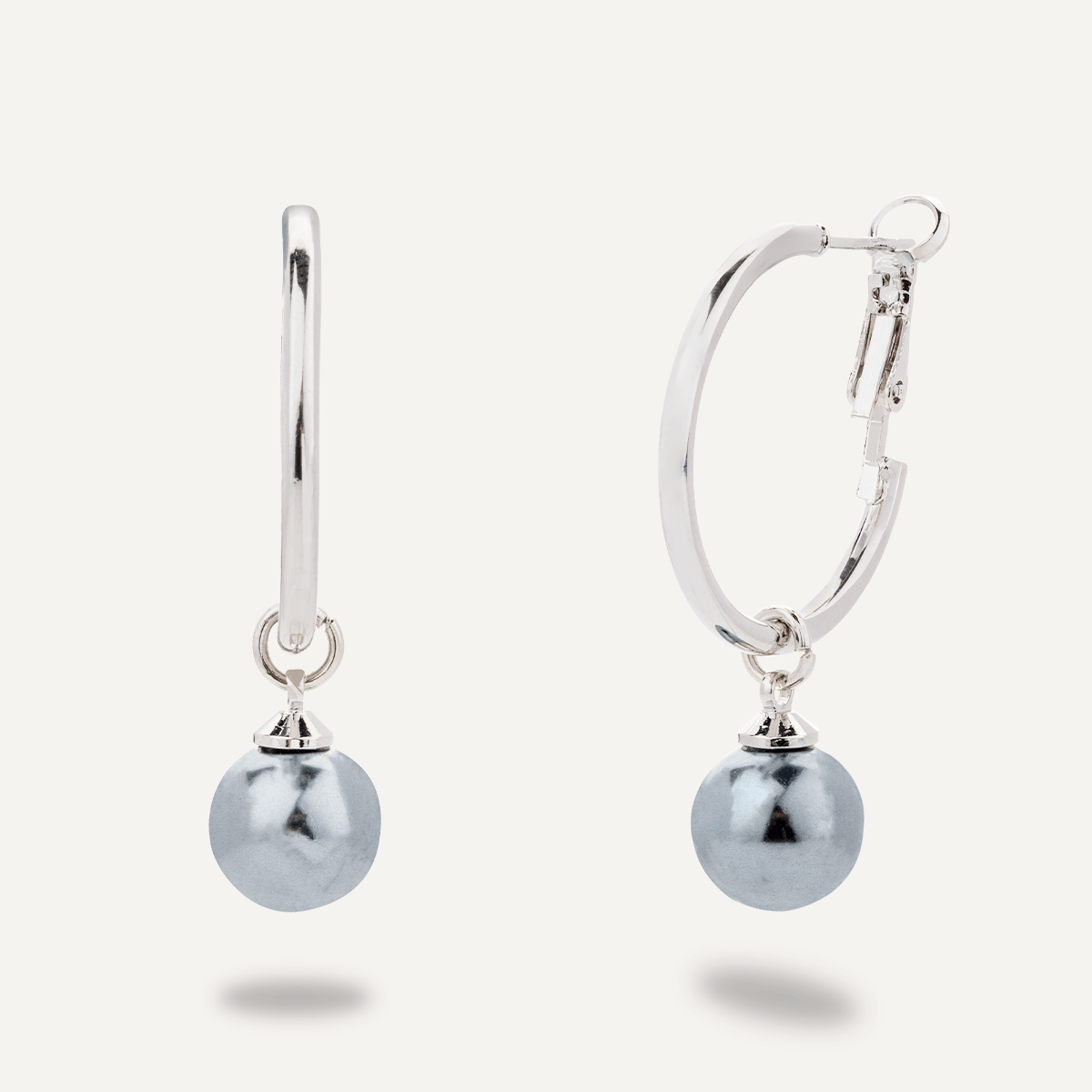 Classic Grey Pearl Lever Hoop Earrings - D&X Retail
