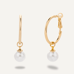 Classic Pearl Lever Gold Hoop Earrings - D&X Retail