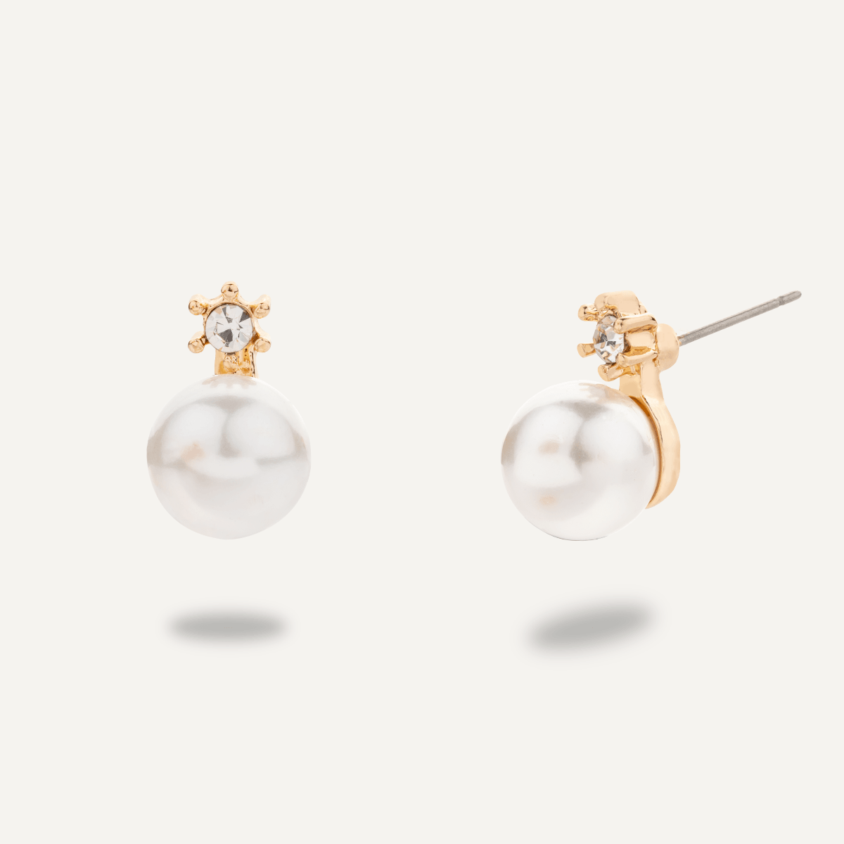 Pearl & Cubic Zirconia Gold Stud Earrings - D&X Retail