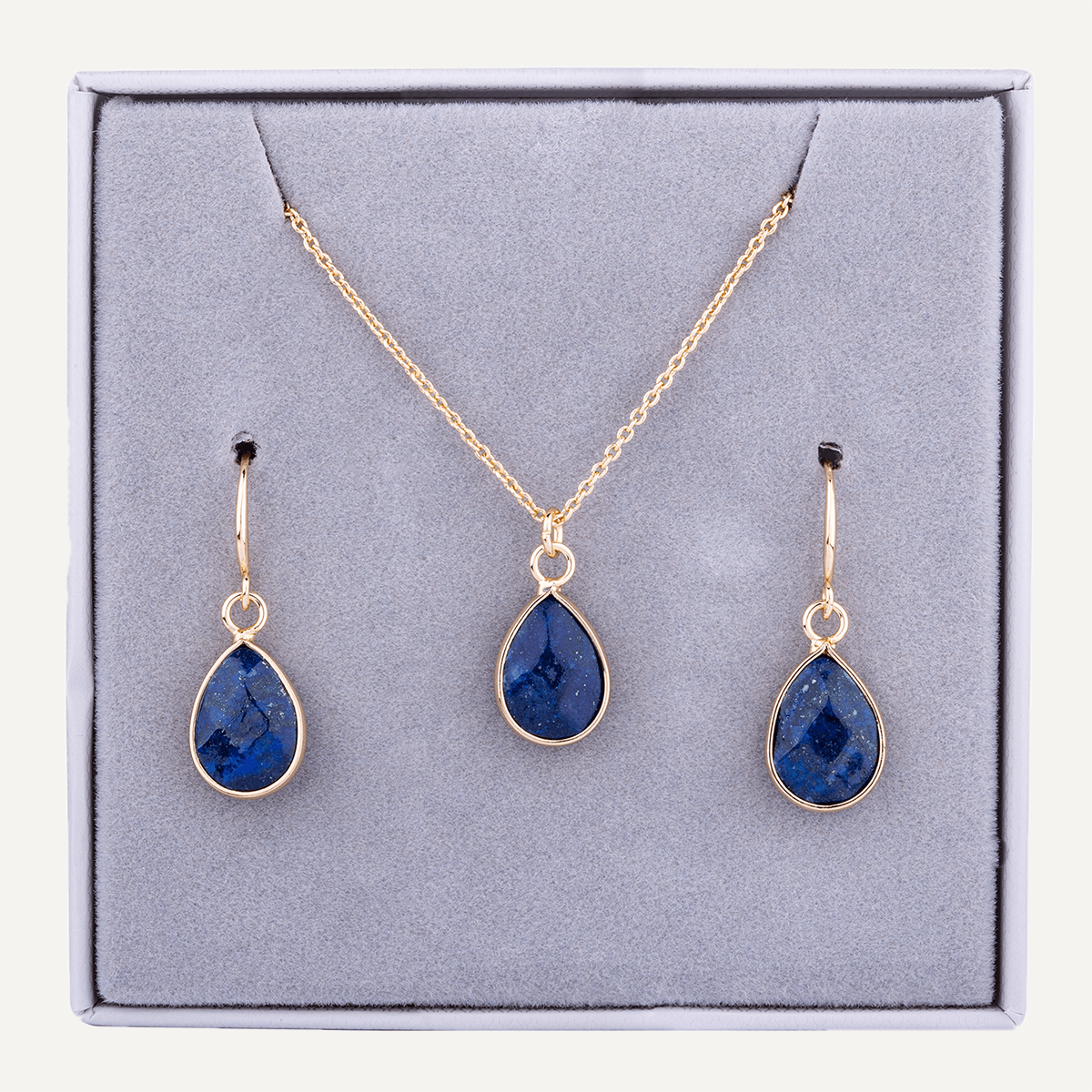 Boxed Semi-Precious Stone Set in Gold & Lapis - D&X Retail