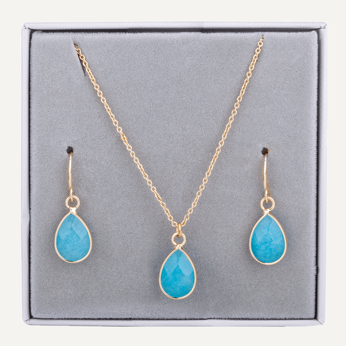 Boxed Semi-Precious Stone Set in Gold & Cerulean - D&X Retail