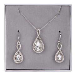 Cubic Zirconia Infinity Teardrop Pendant Necklace & Earrings Boxed Set In Silver - D&X Retail