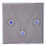 Cubic Zirconia Circle Pendant Necklace & Earrings Boxed Set in Blue - D&X Retail