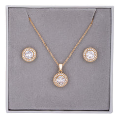 Cubic Zirconia Circle Pendant Necklace & Earrings Boxed Set in Gold - D&X Retail