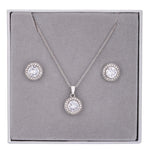 Cubic Zirconia Circle Pendant Necklace & Earrings Boxed Set in Silver - D&X Retail