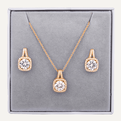 Crystal Pendant Necklace & Earring Box Set In Gold - D&X Retail