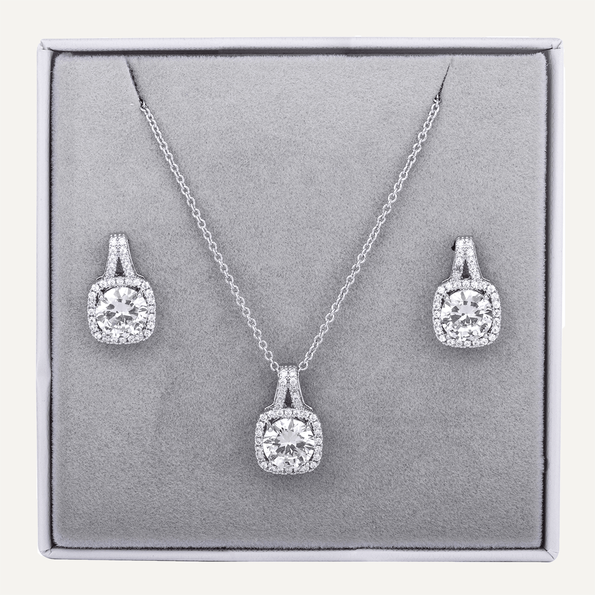 Crystal Pendant Necklace & Earring Box Set In Silver - D&X Retail