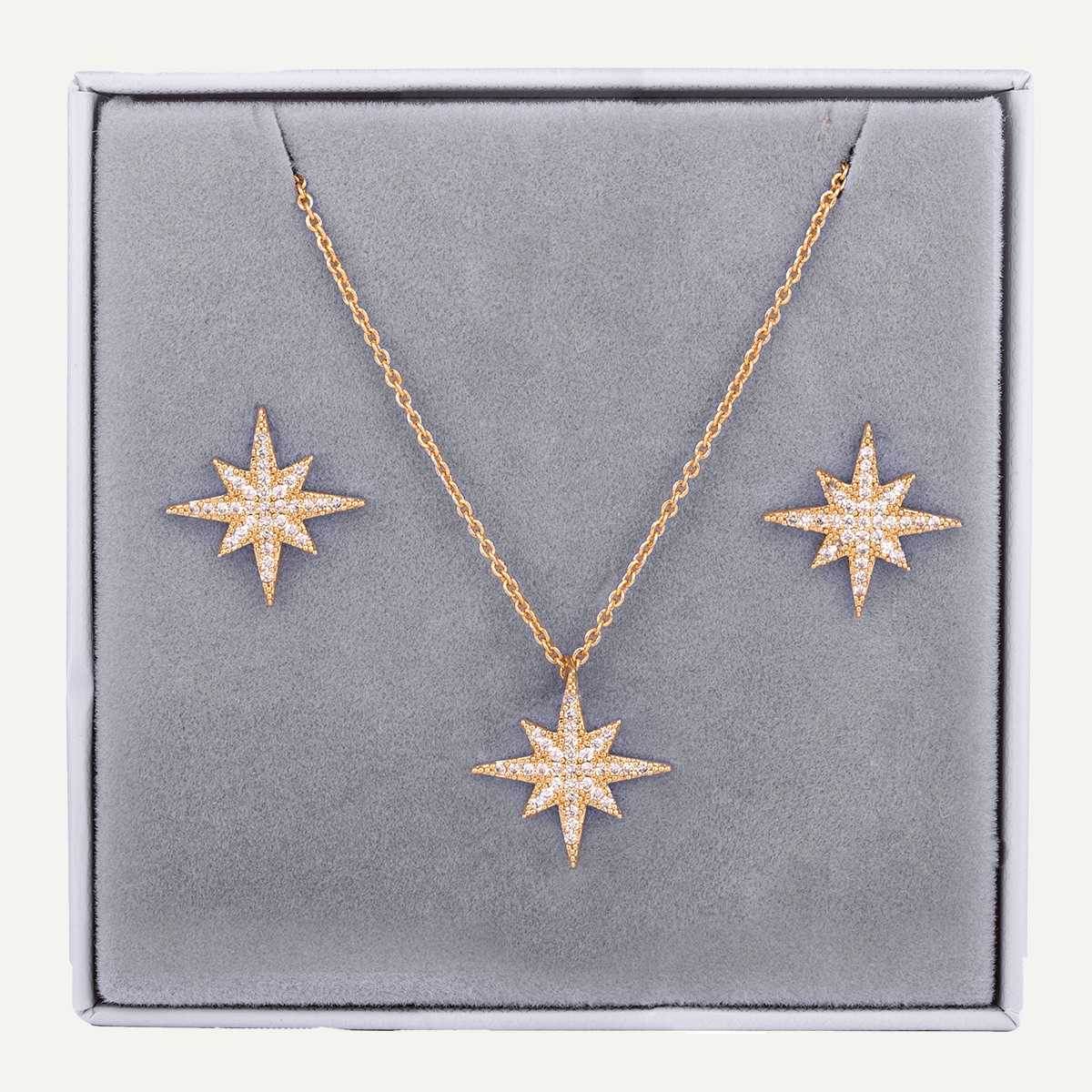 Star Crystal Necklace & Earring Box Set In Gold - D&X Retail