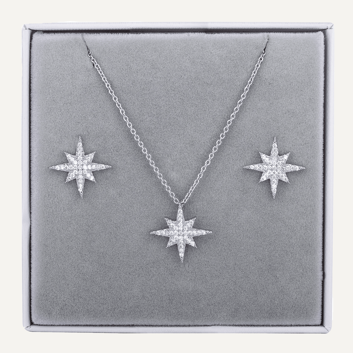 Star Crystal Necklace & Earring Box Set In Silver - D&X Retail