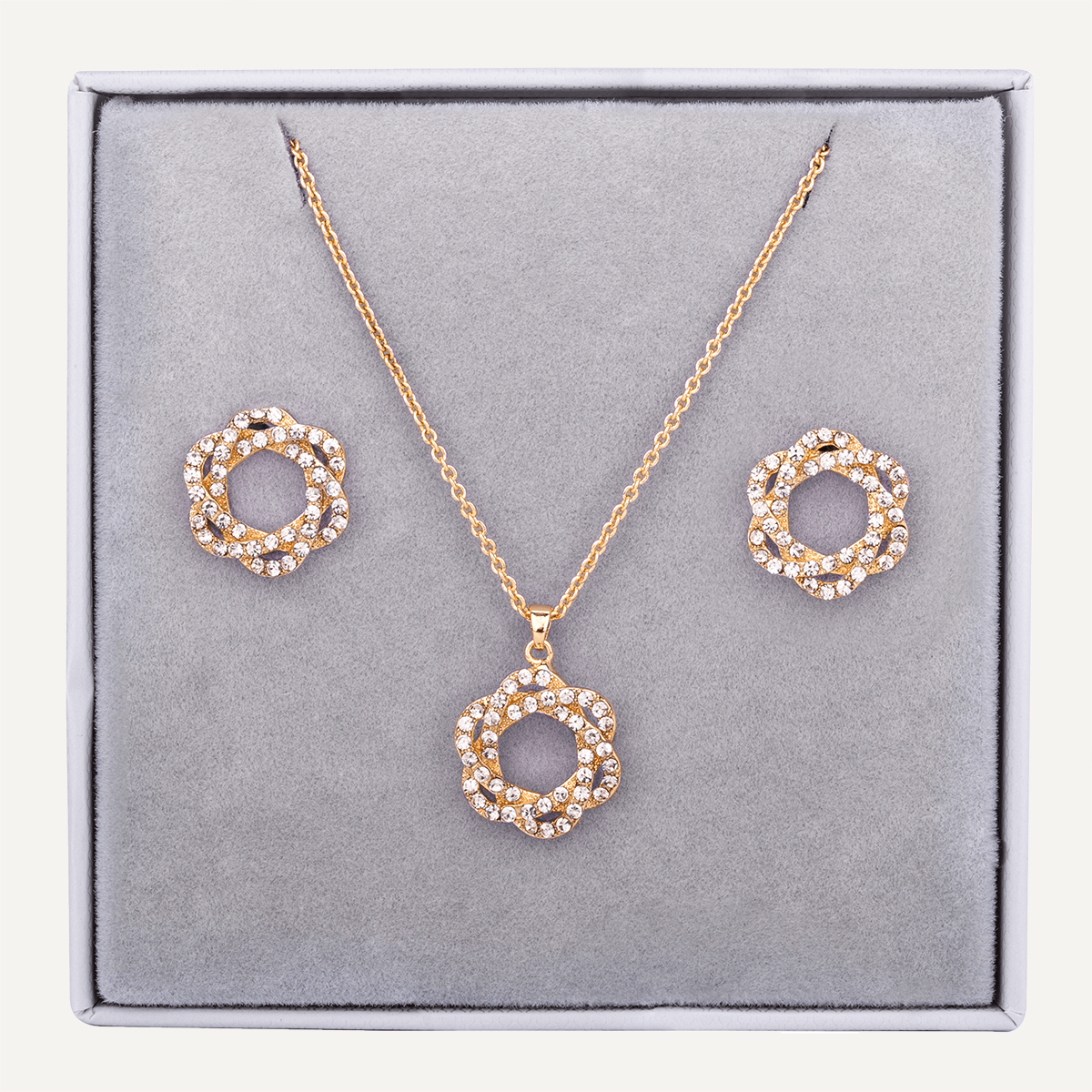 Entwined Crystal Necklace & Earring Box Set In Gold - D&X Retail