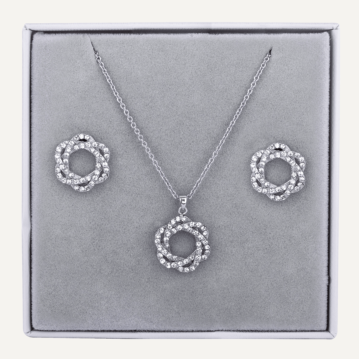 Entwined Crystal Necklace & Earring Box Set In Silver - D&X Retail