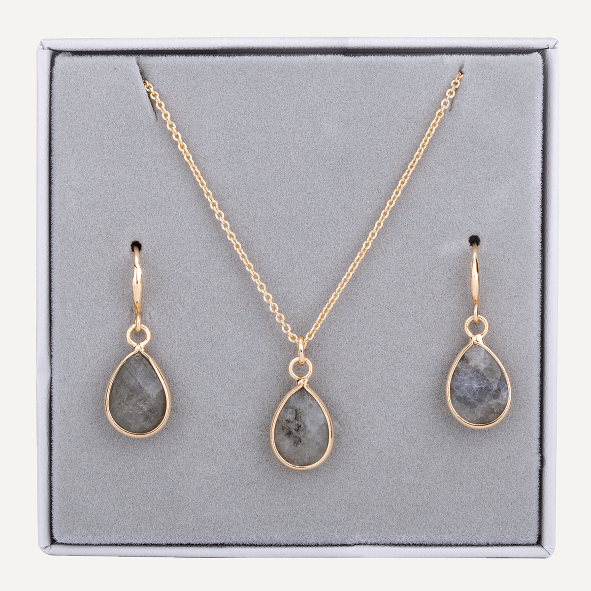 Boxed Semi-Precious Stone Set in Gold & Labradorite - D&X Retail