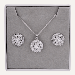 Flower Boxed Cubic Zirconia Silver Necklace & Earring Jewellery Set - D&X Retail