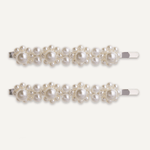 Audrey Silver & Pearl Cluster Hair Slides - Set of 2 - D&X Retail