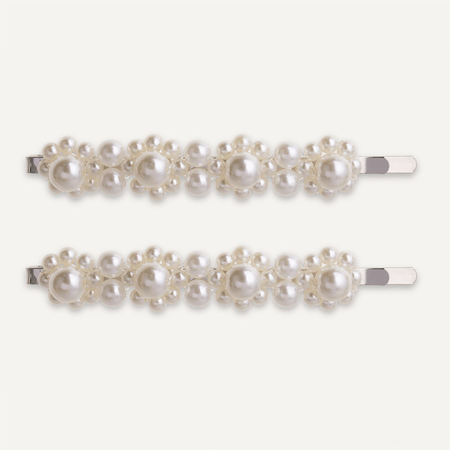 Audrey Silver & Pearl Cluster Hair Slides - Set of 2 - D&X Retail