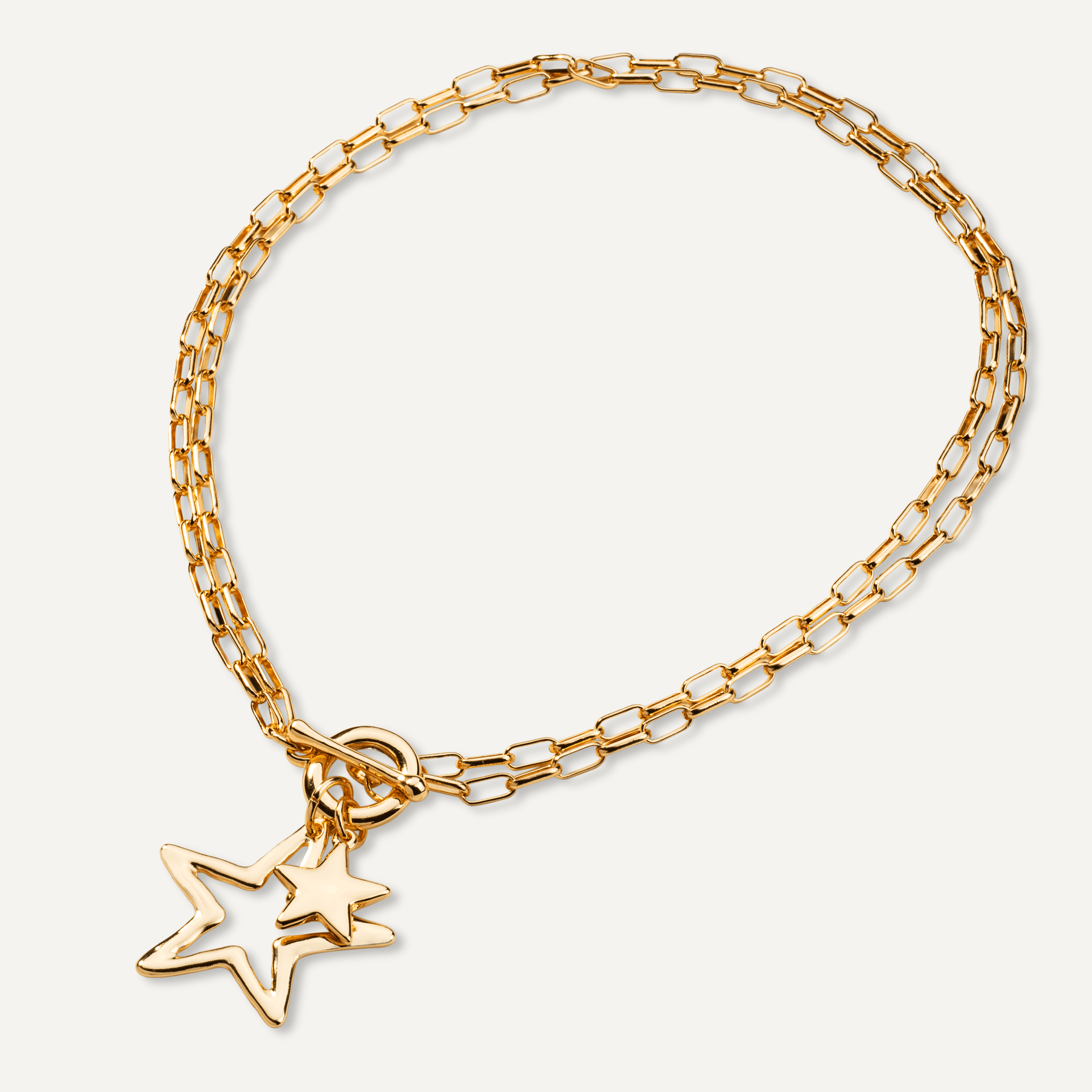 Eternal Double Star Pendant Chain Link Necklace In Gold Tone