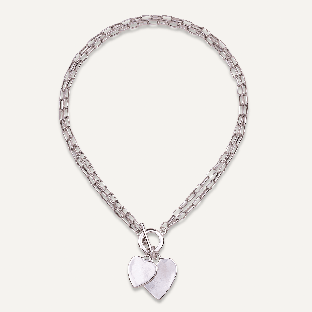  Sweetheart Double Heart Pendant Bead Necklace In Silver - D&X Retail