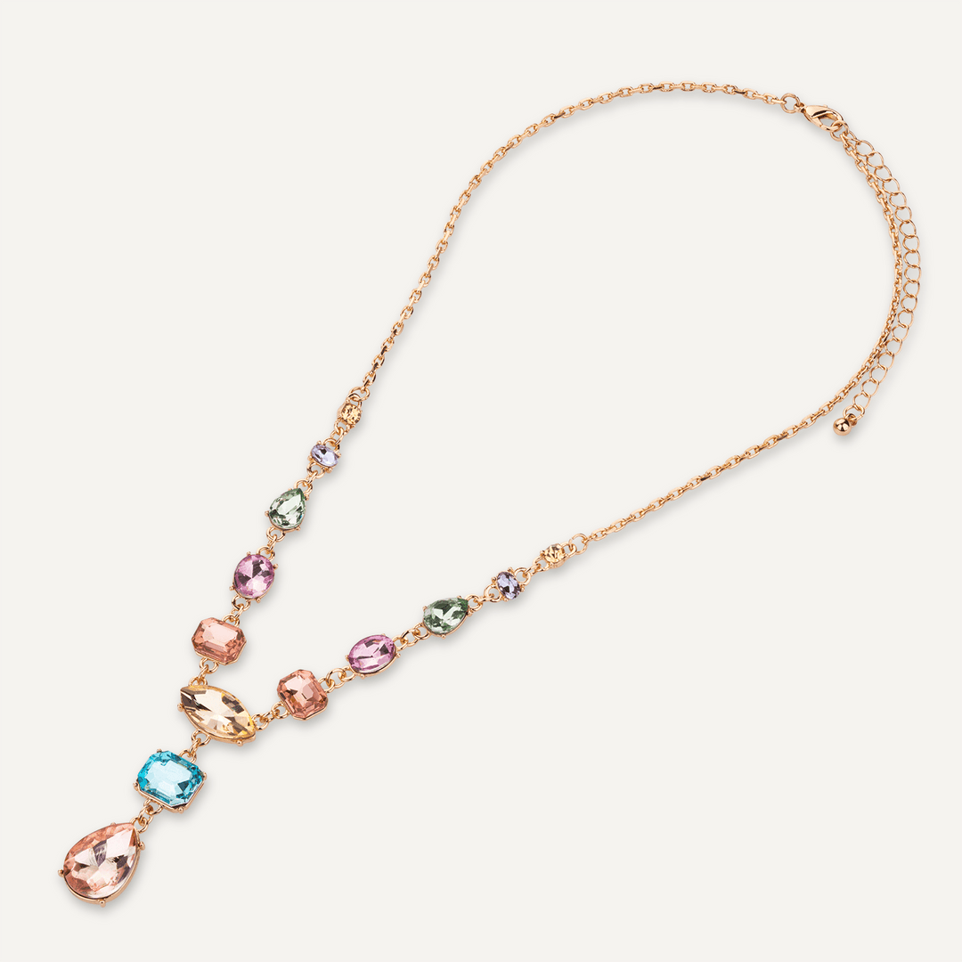Multi-Coloured Pendant Crystal Short Necklace In Gold-Tone