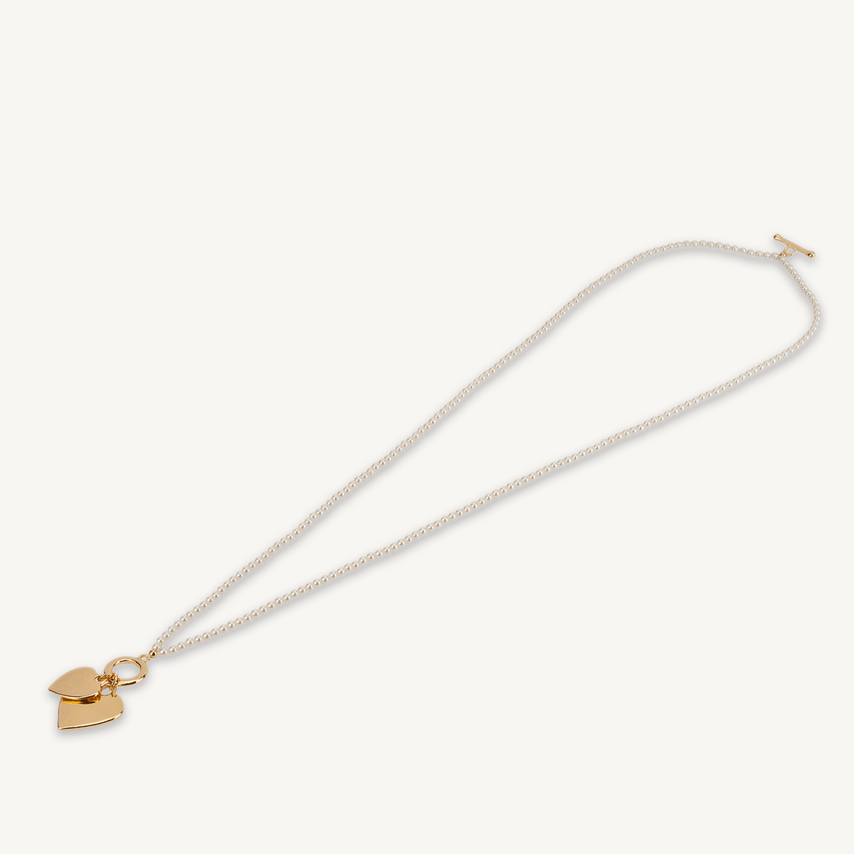 Double-Row Pearl Gold Heart Pendant Necklace - D&X Retail