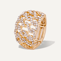 Elizabeth Crystal Contemporary Elasticated Ring In Gold - D&X Retail