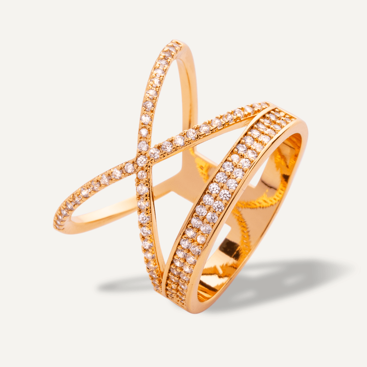 Kylie Gold Cubic Zirconia Criss Cross Band Ring In Gold - D&X Retail