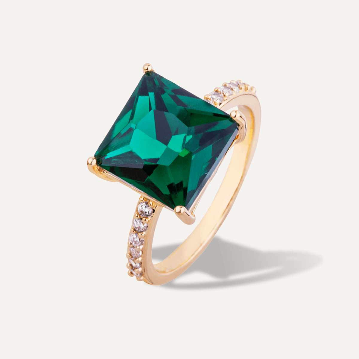 Iris Ring Green Crystal Fixed Size in Gold - D&X Retail