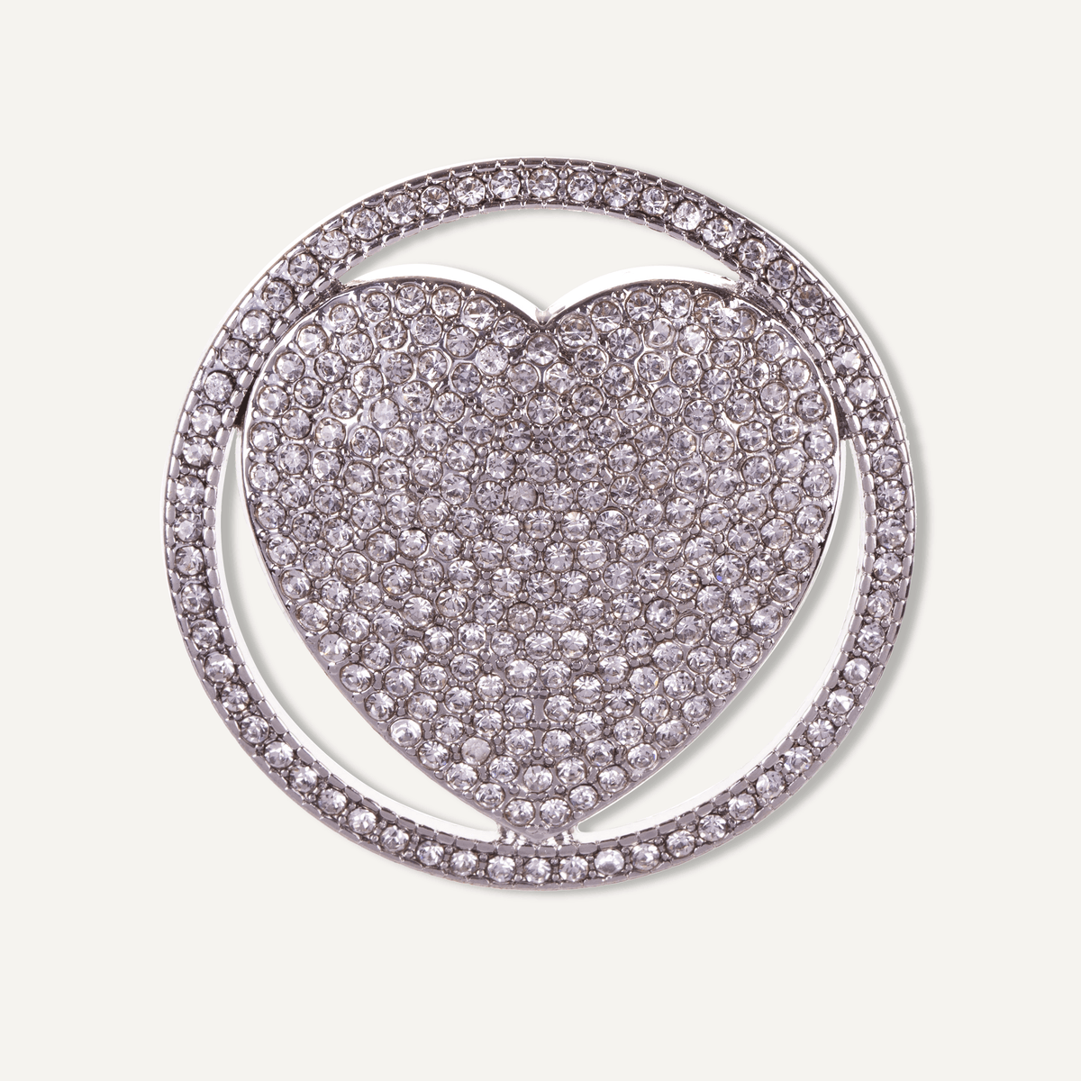 Elizabeth Crystal Heart in Circle Magnetic Brooch In Silver-Tone