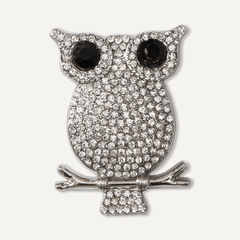 Elizabeth Silver & Crystal Owl Magnetic Brooch - D&X Retail
