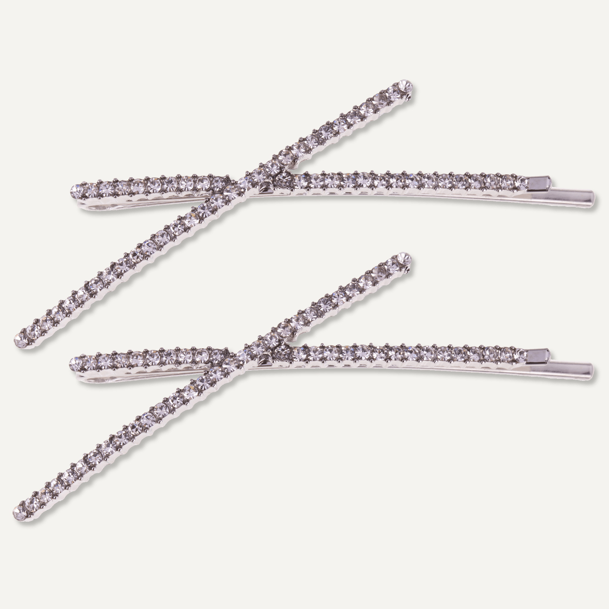 Kylie Silver & Crystal Abstract Hair Slides - Set of 2 - D&X Retail