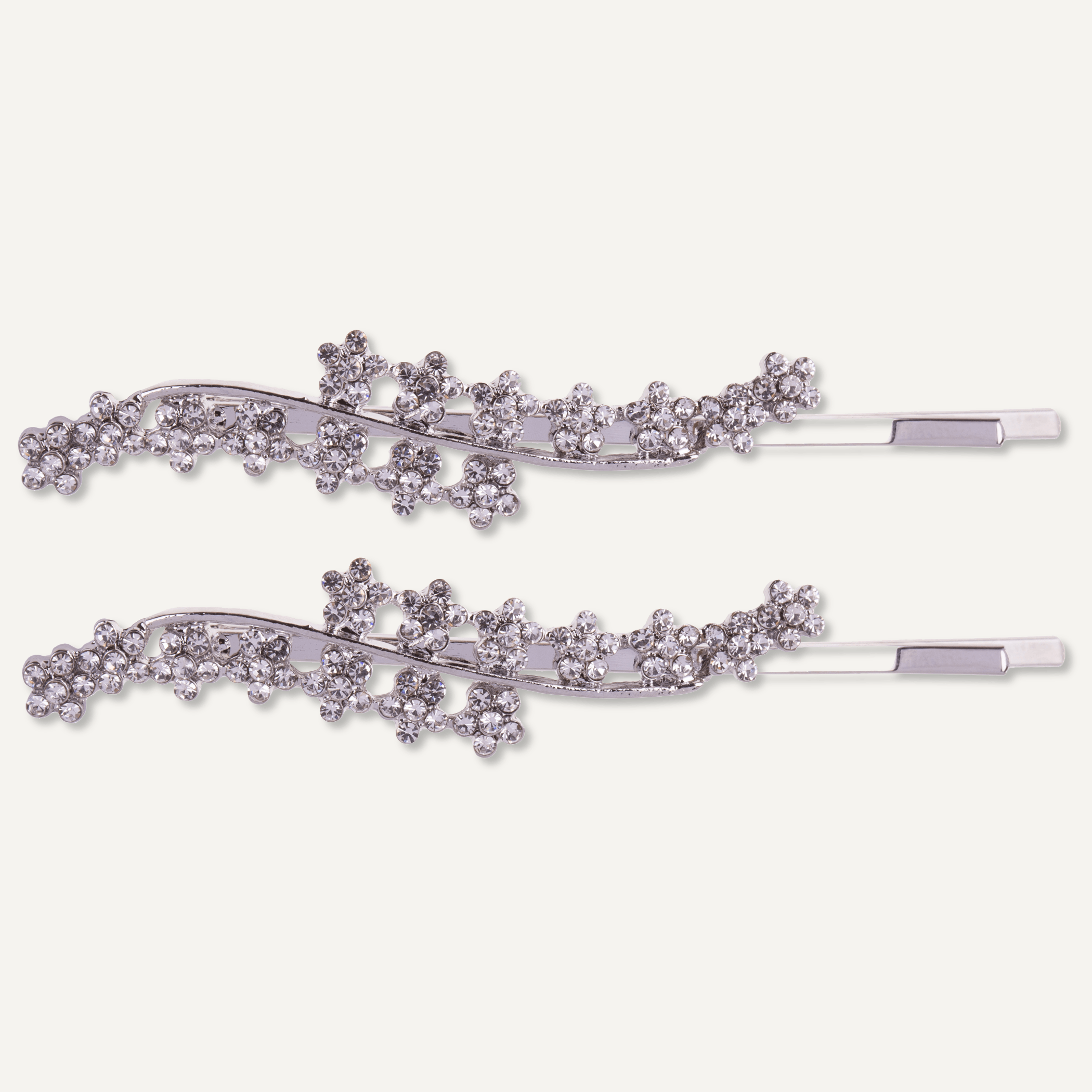 Kylie Silver & Crystal Floral Hair Slides - Set of 2 - D&X Retail
