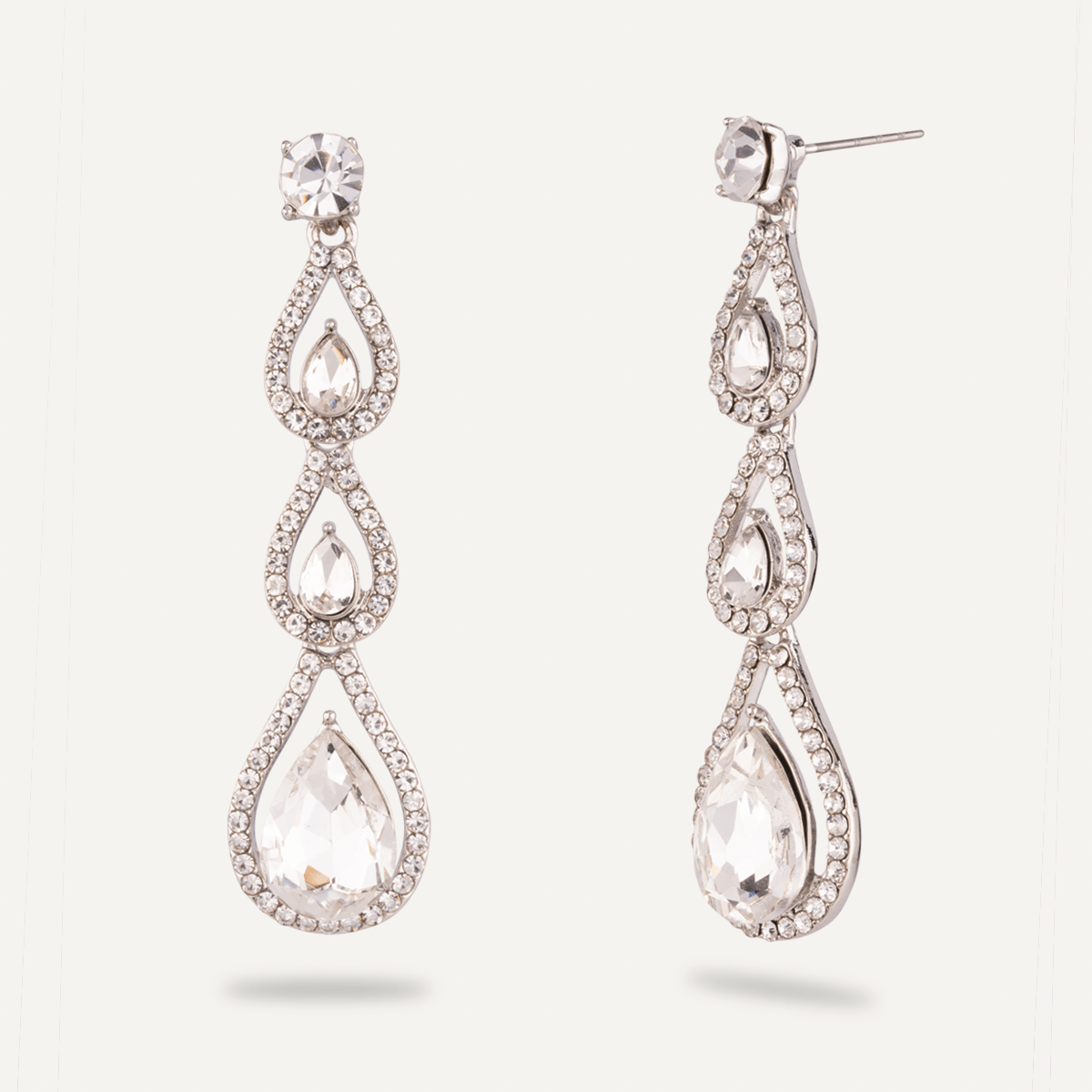 Vivienne Teardrop 4-Stone Dangle Earrings In White Gold & Crystal - D&X Retail