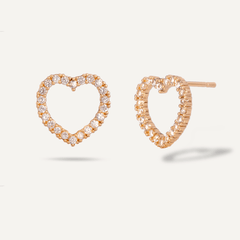 Vivienne Heart Stud Earrings In Gold & Cubic Zirconia - D&X Retail