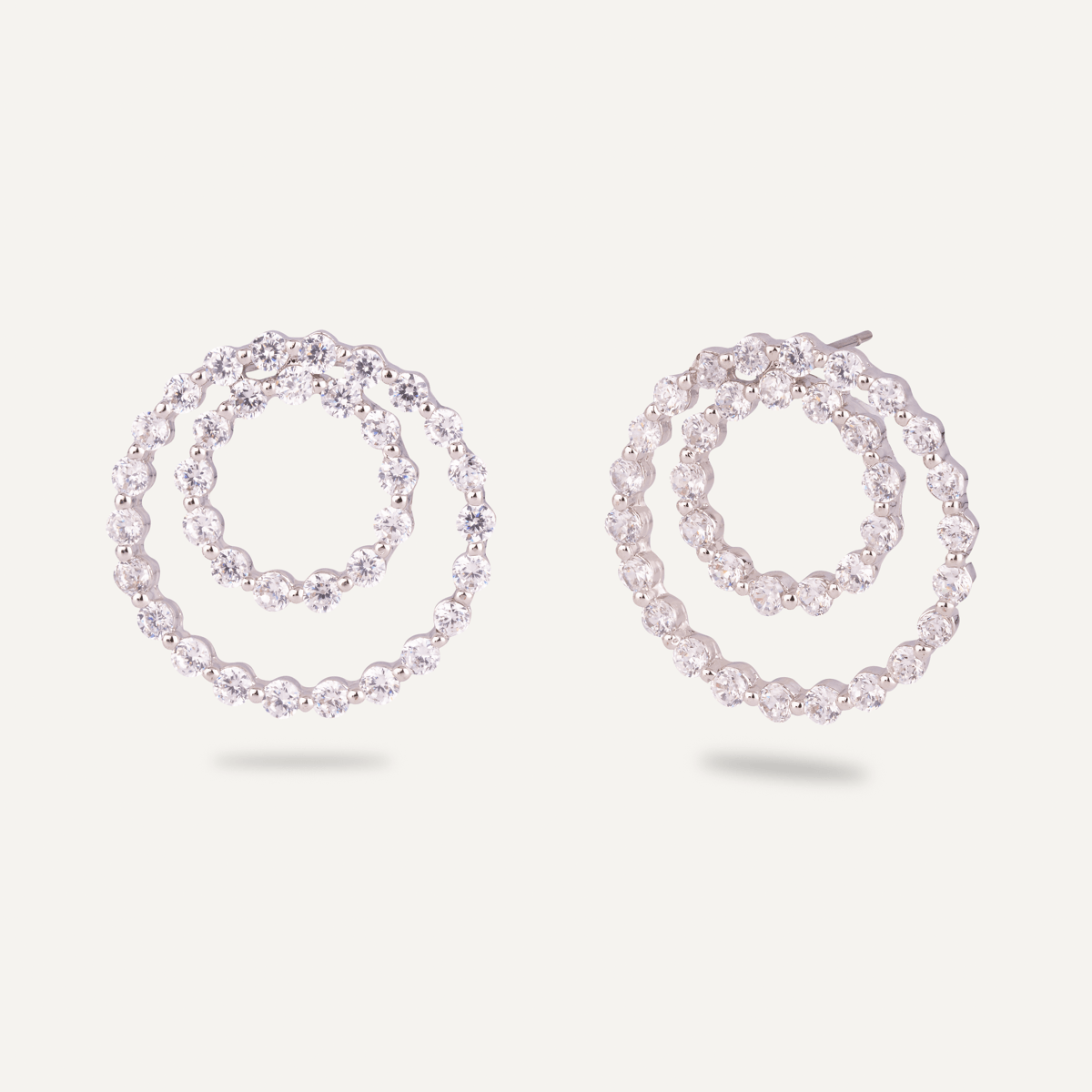 Vivienne Double Circle Stud Earrings In White Gold & Cubic Zirconia - D&X Retail