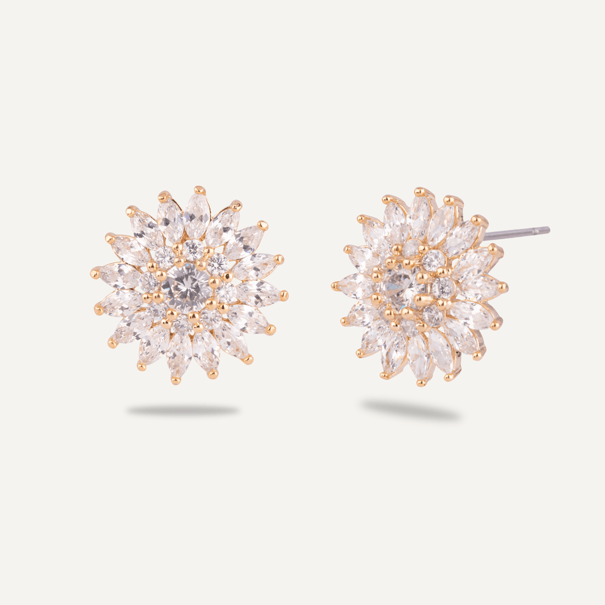 Vivienne Sunburst Halo Stud Earrings In Gold & Cubic Zirconia - D&X Retail