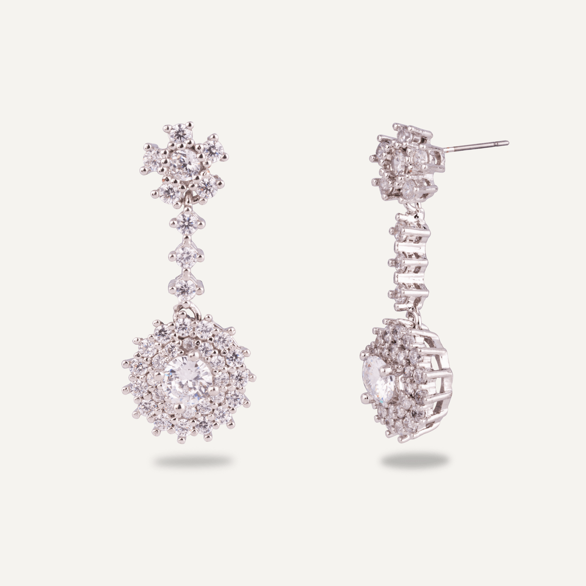 Vivienne Halo Drop Earrings in White Gold & Cubic Zirconia - D&X Retail