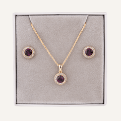 February Amethyst Birthstone Necklace & Earring Set In Gold - D&X Retail